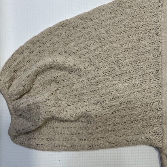 Garnet Hill Relaxed Fit Sweater Women’s Small Tan Pointelle Knit Balloon Sleeve - Picture 7 of 10